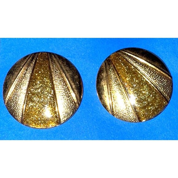 Vtg. Gold-Tone Round Clip-On Earrings Textured Glittery Enamel Clips, jewelry - Picture 2 of 11